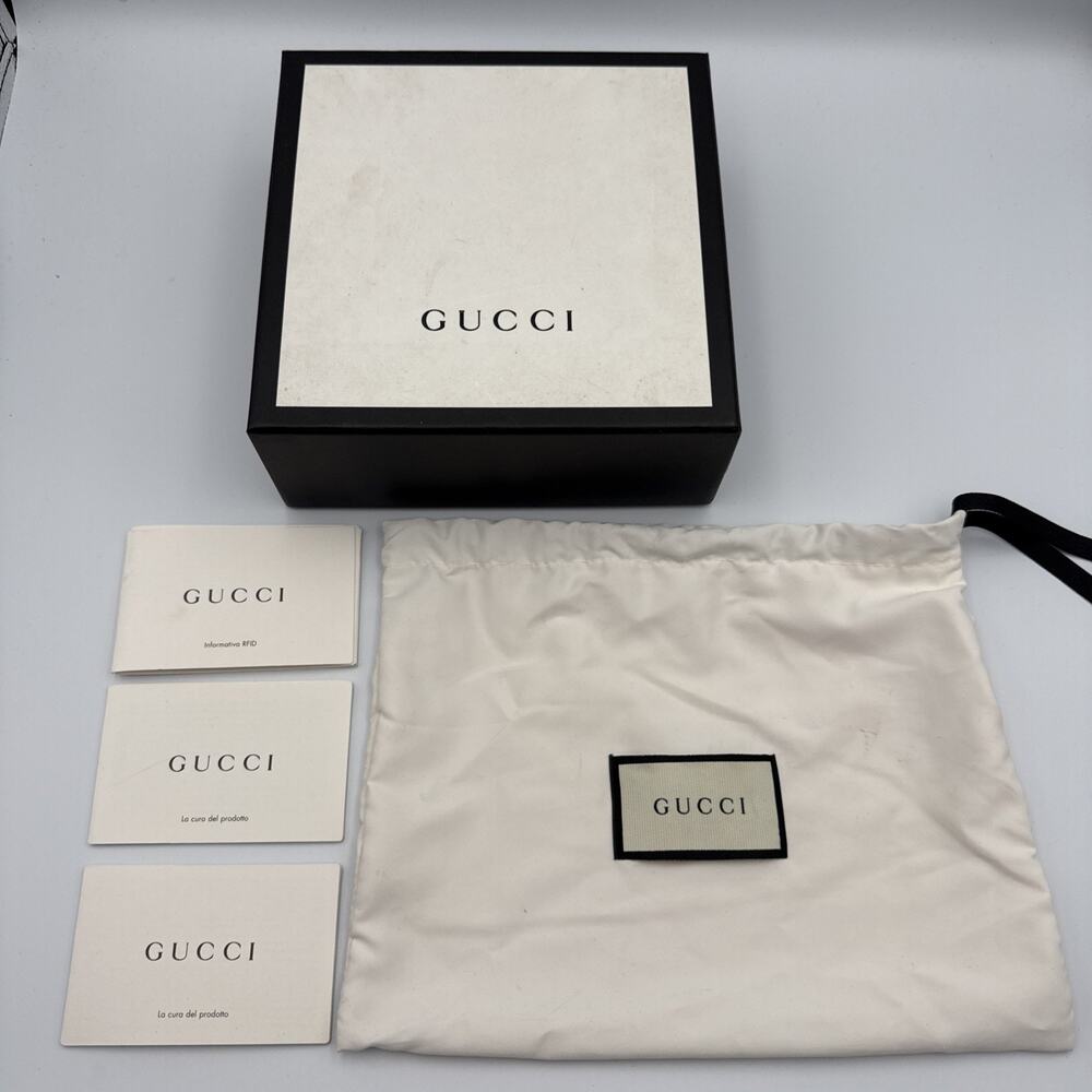 Authentic GUCCI Empty Gift Box 7.5x7.5”, Dust Bag & 3 Care Booklets Set